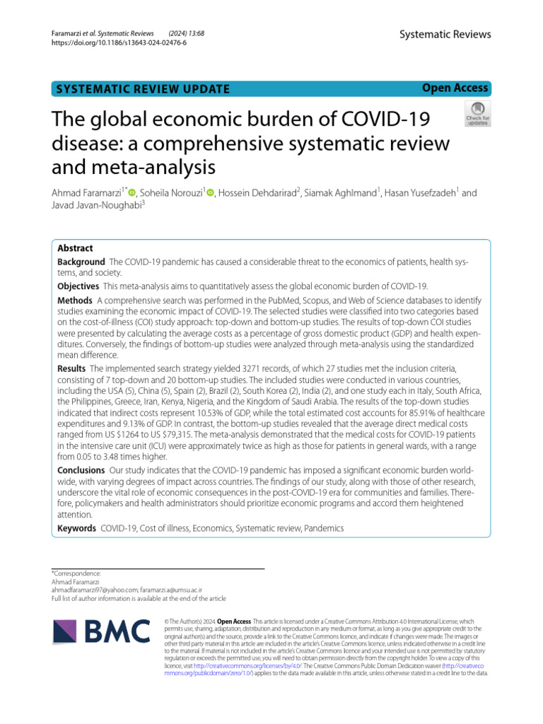The Global Economic Burden of COVID‑19 | PDF | Systematic Review ...
