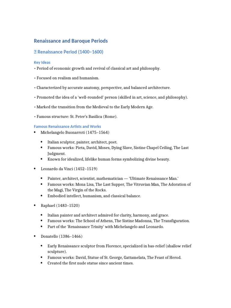 Overview of Renaissance and Baroque Art | PDF | Michelangelo | Baroque