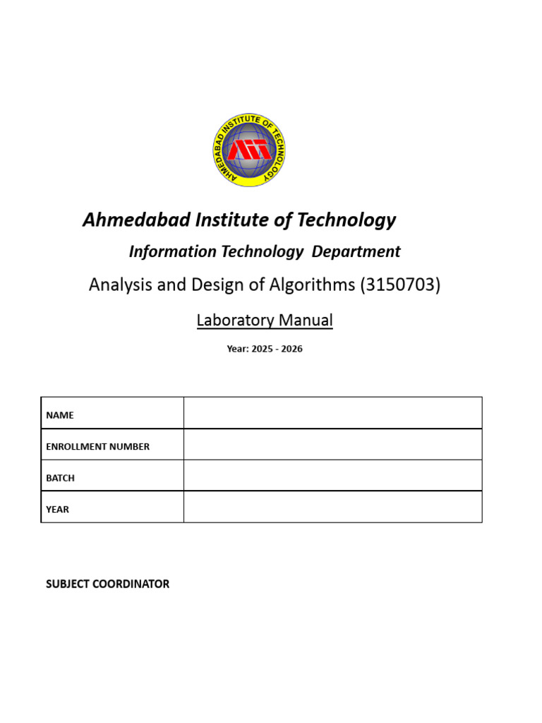 Algorithm Design Lab Manual 2025-26 | PDF | Dynamic Programming | Time ...