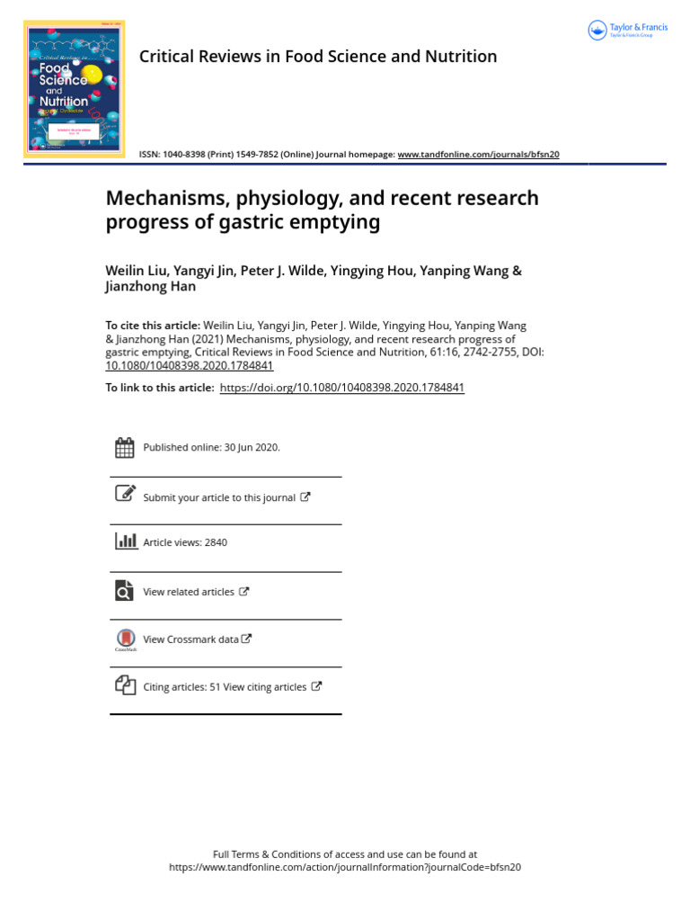 Mechanisms Physiology and Recent Research Progress of Gastric Emptying ...