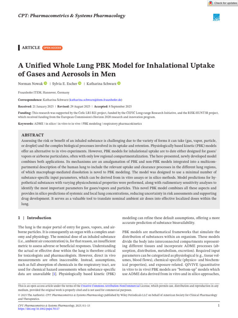 Unified PBK Model for Lung Inhalation | PDF | Respiratory Tract | Lung