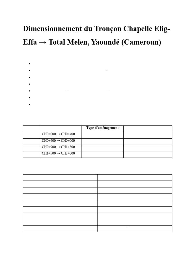 Dimensionnement Tronçon Chapelle Elig-Effa | PDF