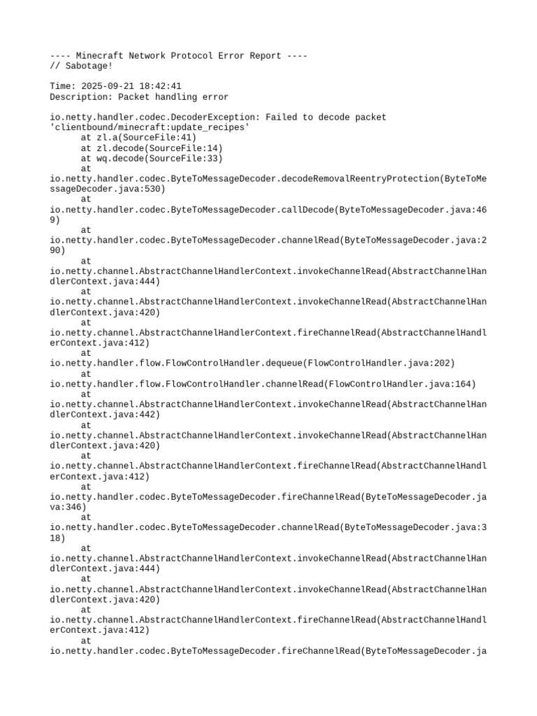 Minecraft Protocol Packet Error Report | PDF | Central Processing Unit ...