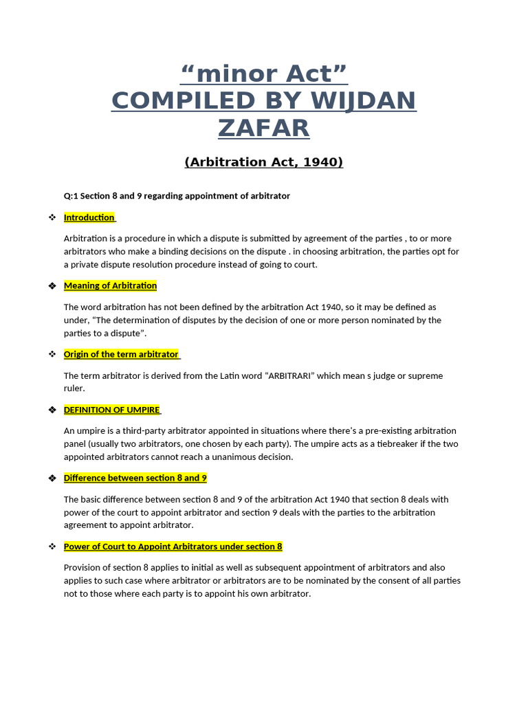 Minor Act | PDF | Arbitration | Arbitral Tribunal