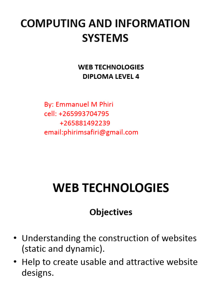 Web Technologies Diploma Overview | PDF | World Wide Web | Internet & Web