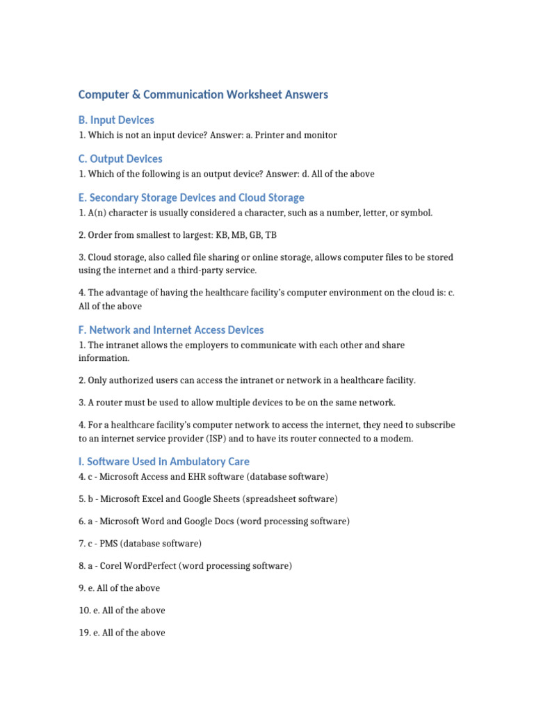 Computer Communication Worksheet Answers | PDF | Computer Network ...