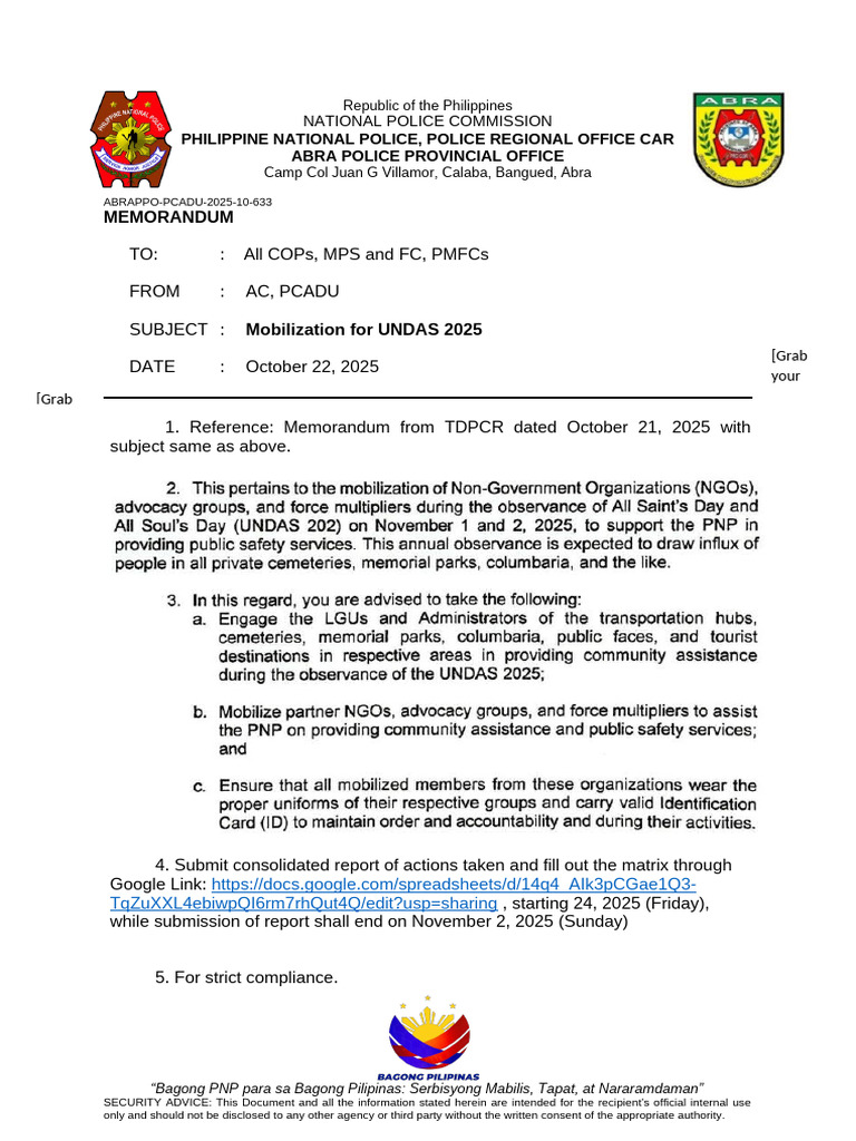 Mobilization for UNDAS 2025 Memo | PDF