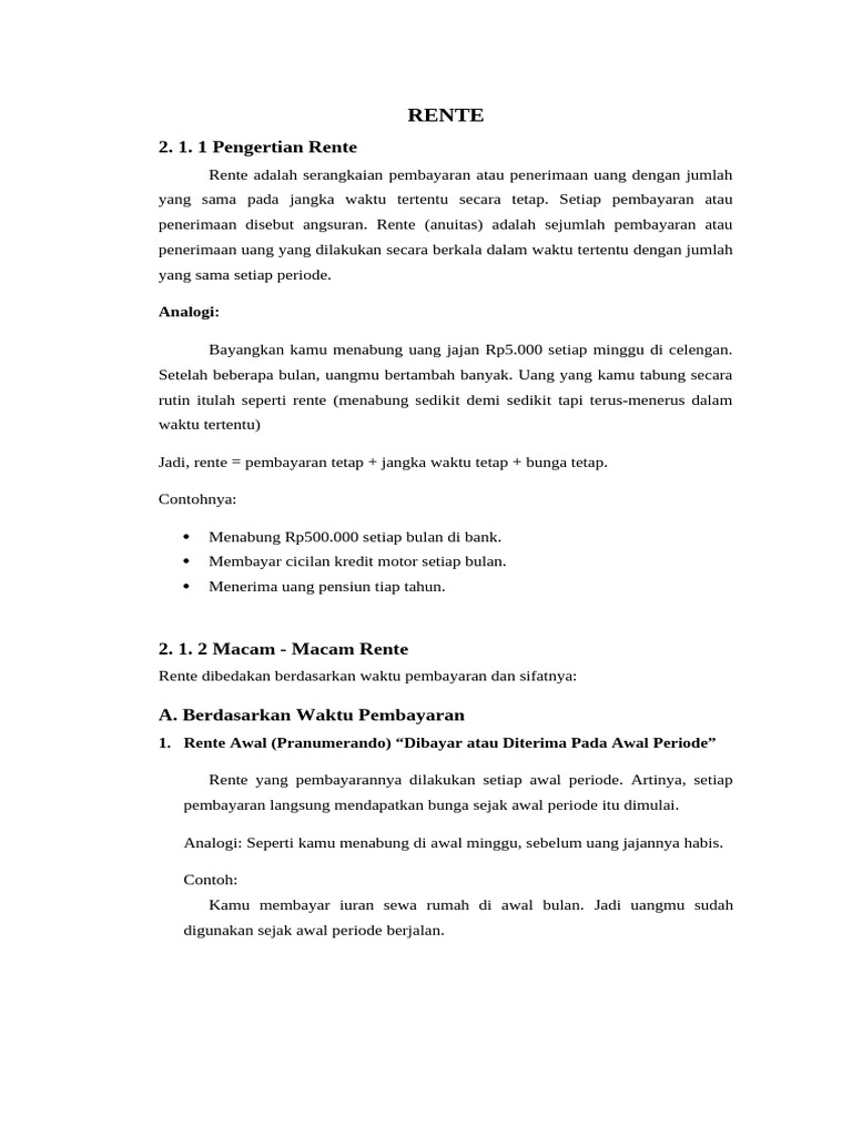 Pengertian dan Macam Rente Finansial | PDF