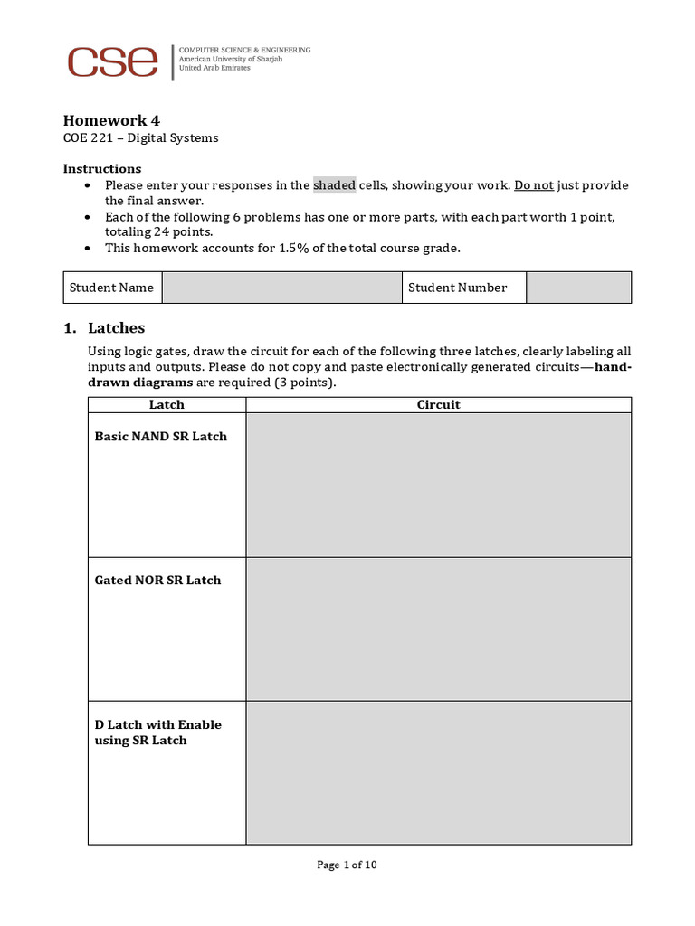 COE221 - Homework 4 | PDF | Digital Technology | Electrical Circuits