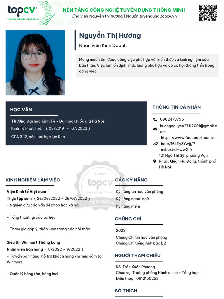 Nguyen Thi Huong TopCV - VN 290925.164807 | PDF