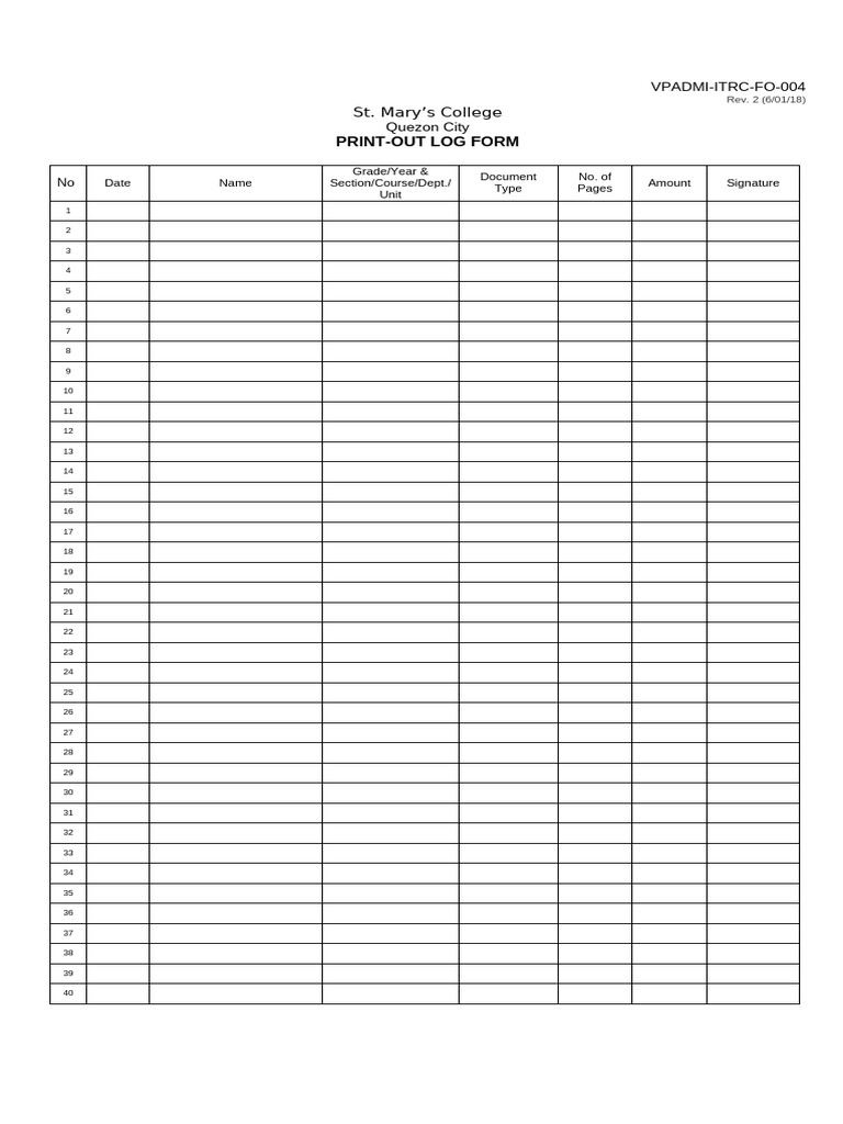 Student's Print Out Log Form VPADMI-ITRC-FO-004 | PDF