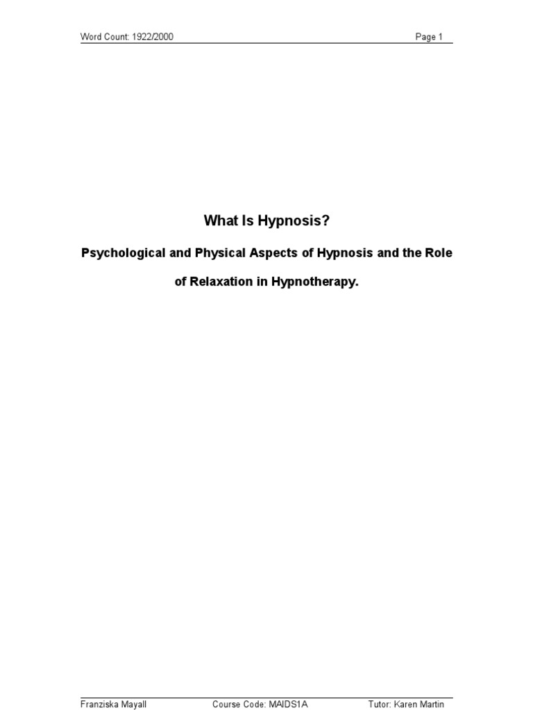 What Is Hypnosis Essay PDF Hypnotherapy Hypnosis