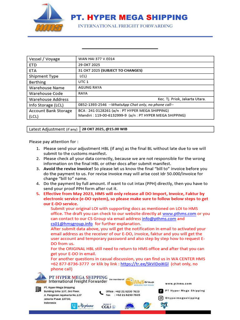 WAN HAI 377 Arrival Notice & Instructions | PDF