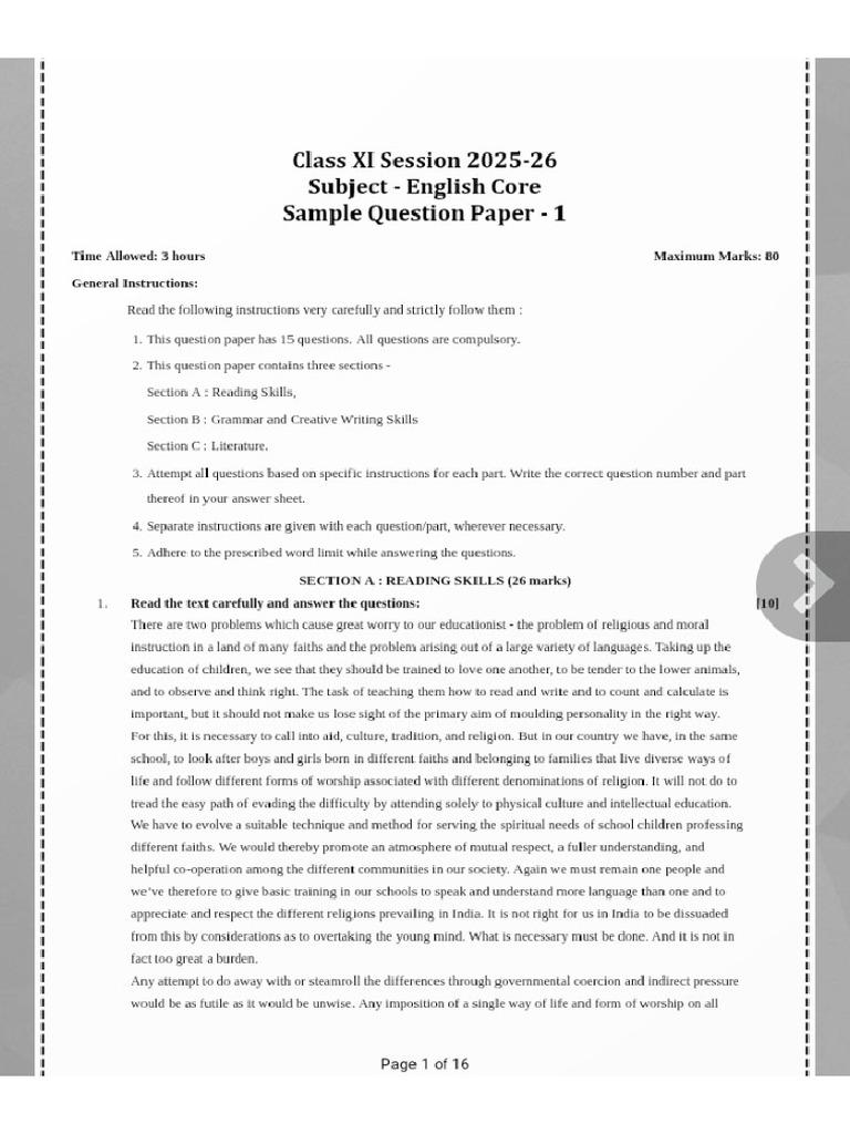 English Sample Paper 2025 Set 1 | PDF