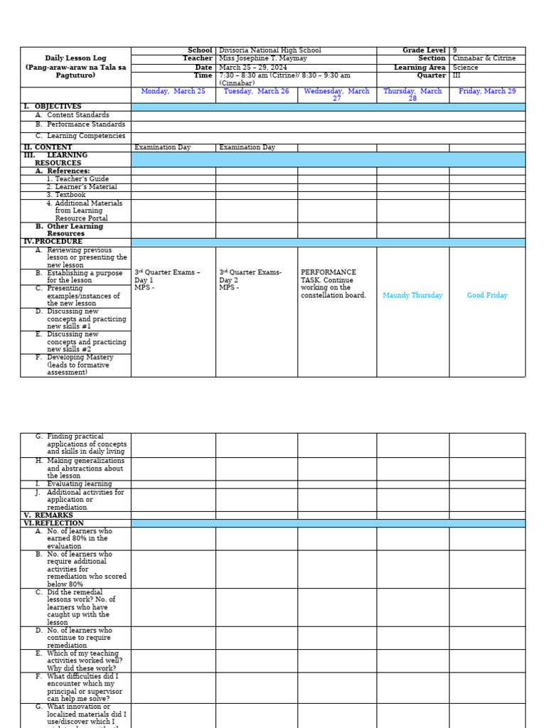 Grade 9 Science Daily Lesson Log | PDF | Learning | Teaching