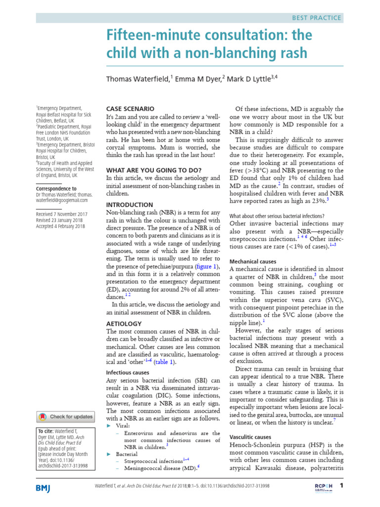 Fifteen-Minute Consultation The Child With A Non-Blanching Rash 2018 ...