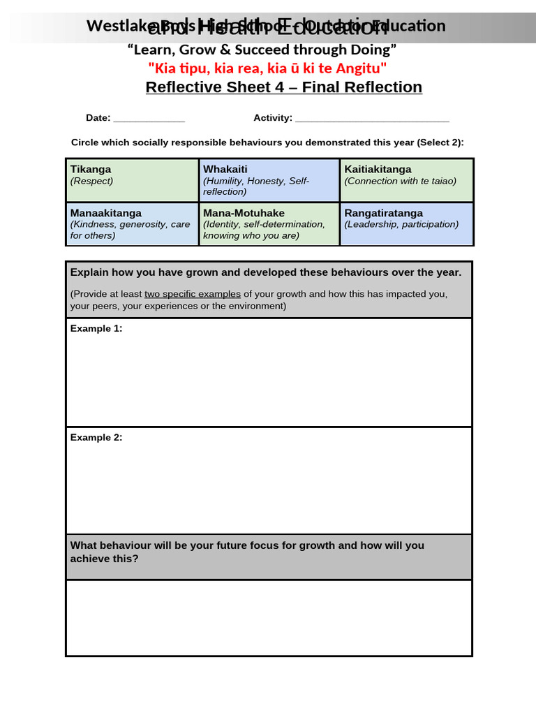 2.8 Reflection Sheet 4 | PDF