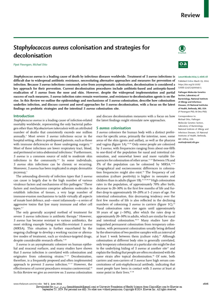 Staphylococcus Aureus Colonisation and Strategies For Decolonisation ...