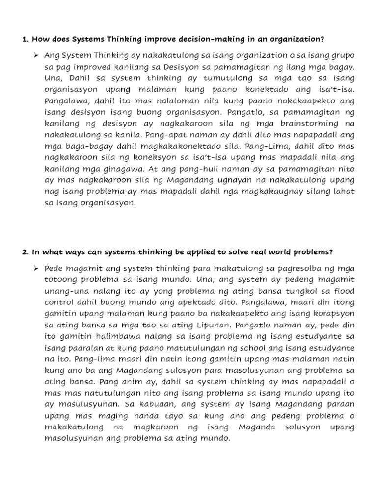 How Does Systems Thinking Improve Decision-Making in An Organization? | PDF