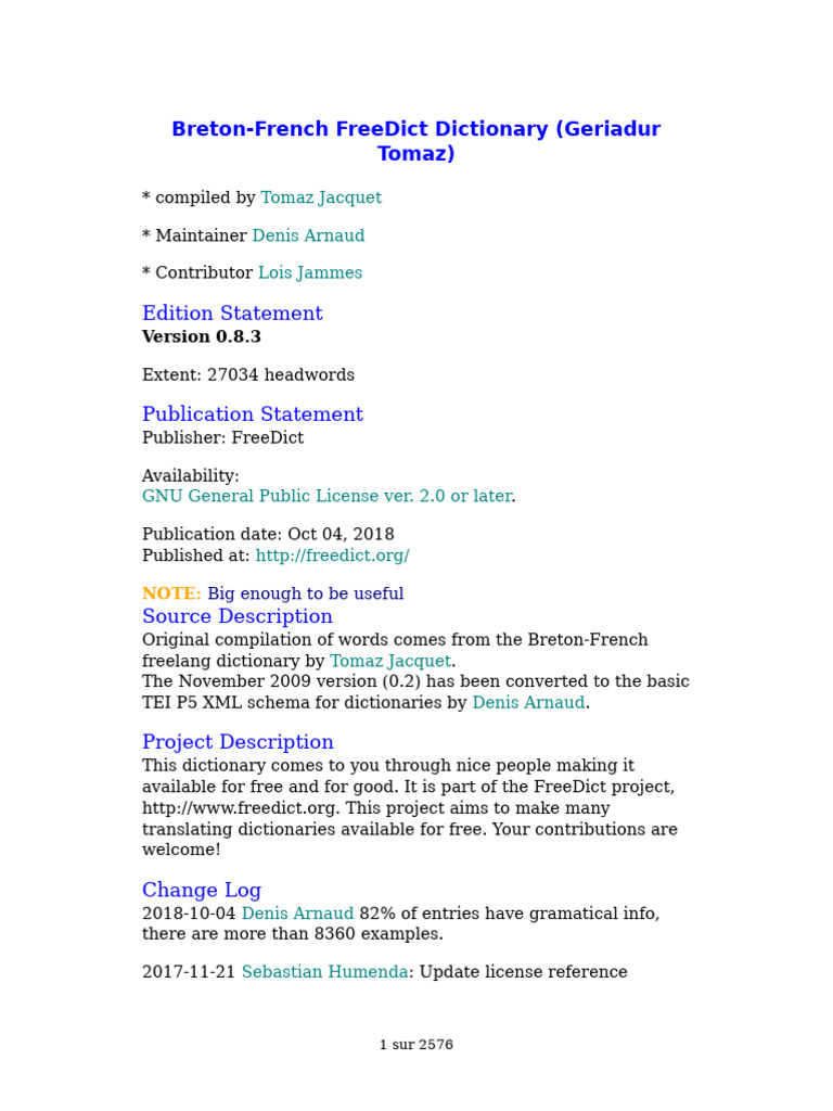 Breton-French FreeDict Dictionary | PDF | Noun | Adverb