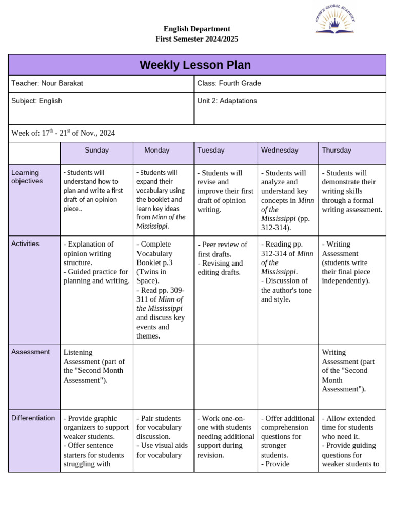 Weekly Lesson Plan (4) 3 | PDF | Education Theory | Teaching