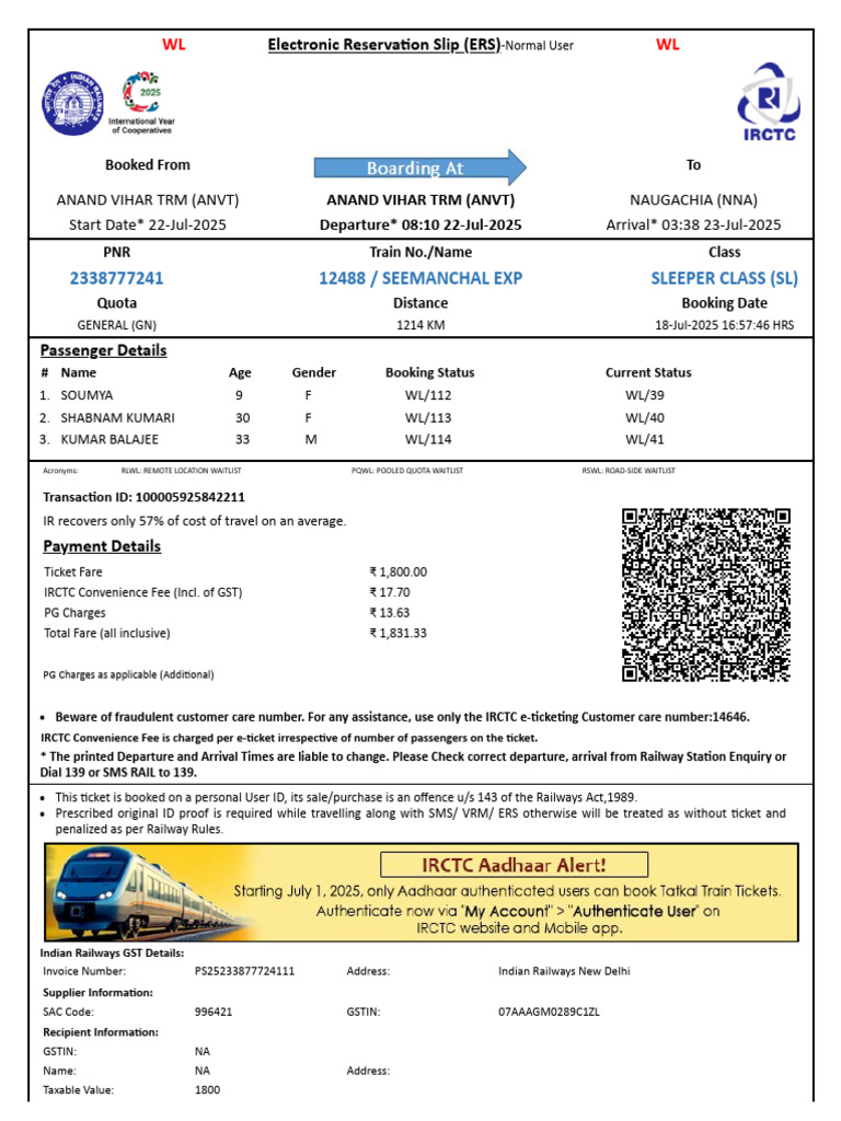 Bala Sir Ticket 2338777241 | PDF | Identity Document | Payments
