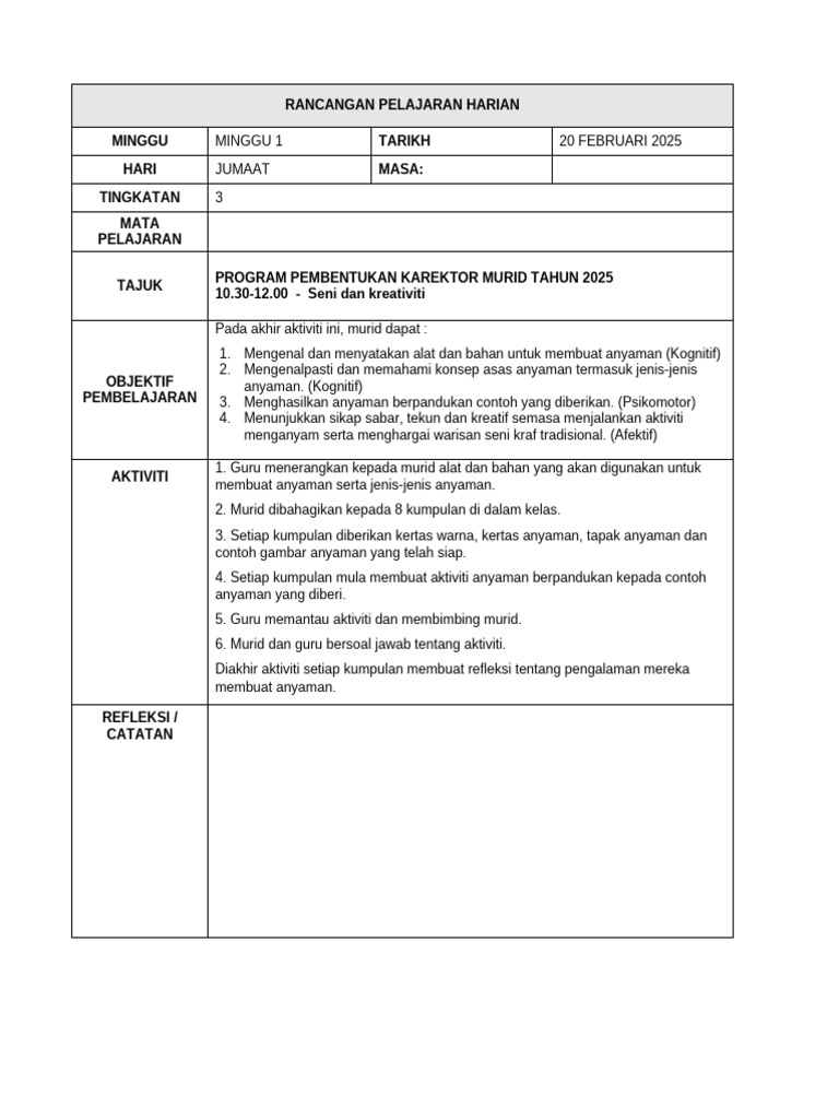 RPH Seni Dan Kreativiti Ting 3 | PDF