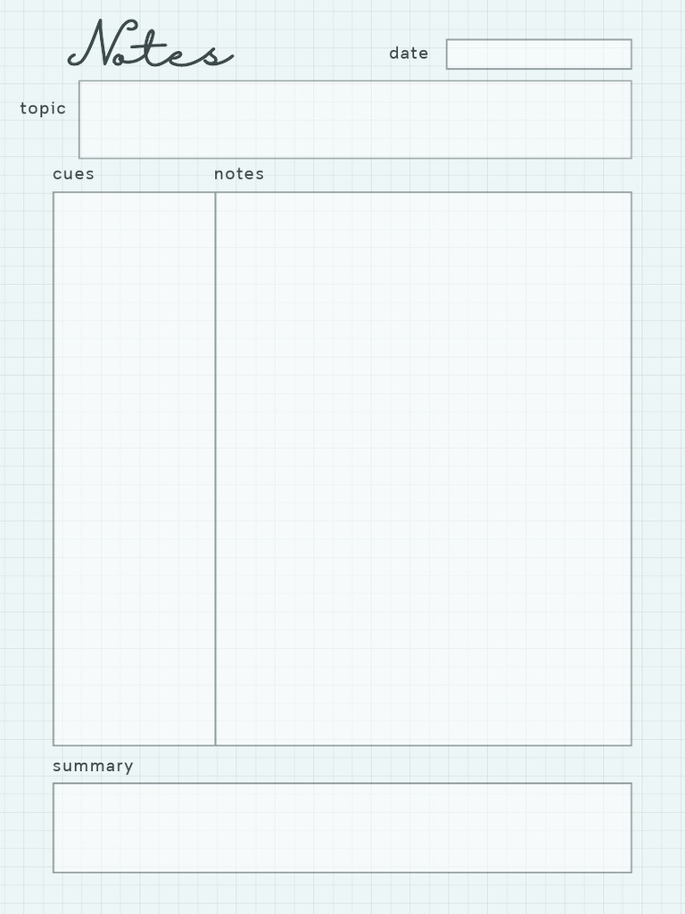 Cornell Note-Taking Digital and Printable Worksheet in Soft Blue ...
