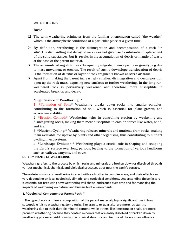 Notes On Weathering (Merged) | PDF | Weathering | Rock (Geology)