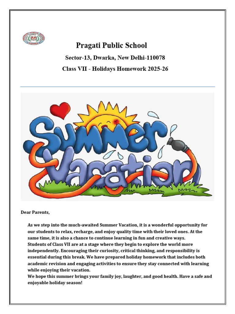 Class VII Summer Homework 2025-26 | PDF | English Grammar | English ...