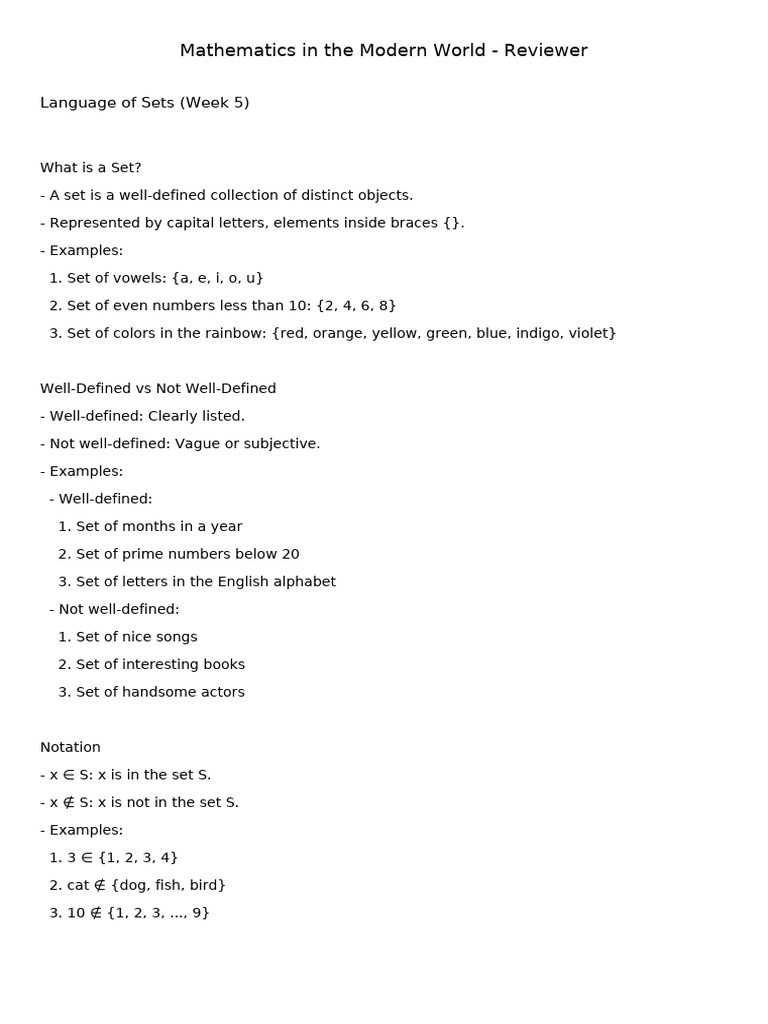 Math Reviewer Language of Sets | PDF