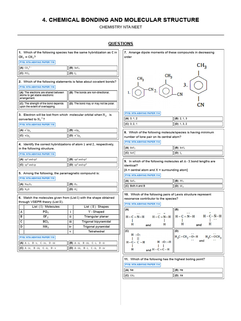 4. Chemical Bonding and Molecular Structure - Print Ready | PDF | Chemical  Bond | Chemical Polarity, image size:768x1024