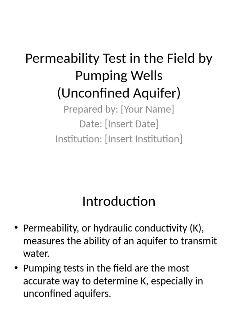 Permeability Test Unconfined Aquifer | PDF | Aquifer | Hydraulic ...