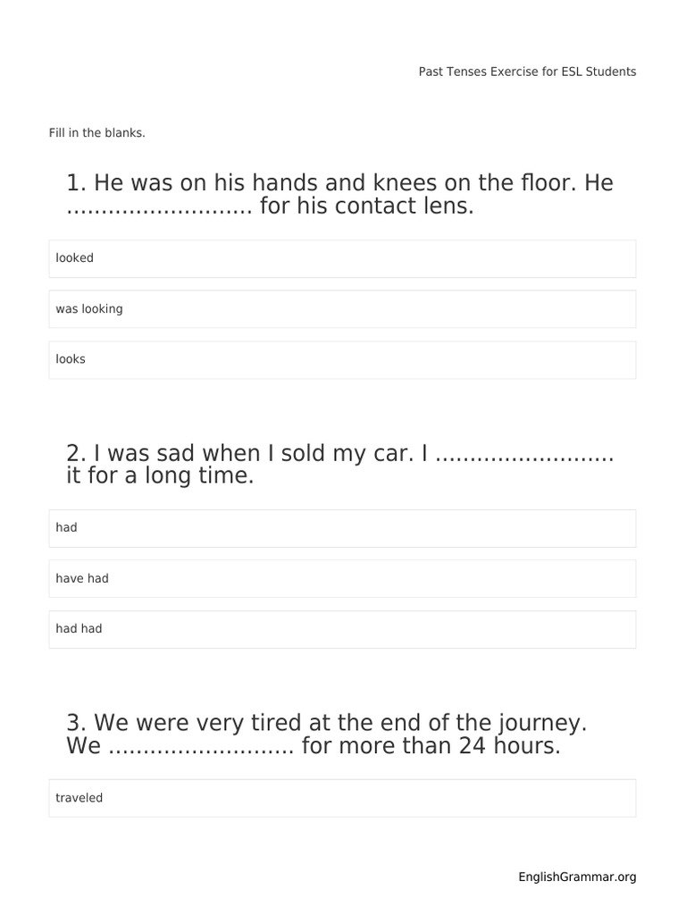 ESL Past Tenses Fill-in-the-Blanks Exercise | PDF | Chess Theory | Chess