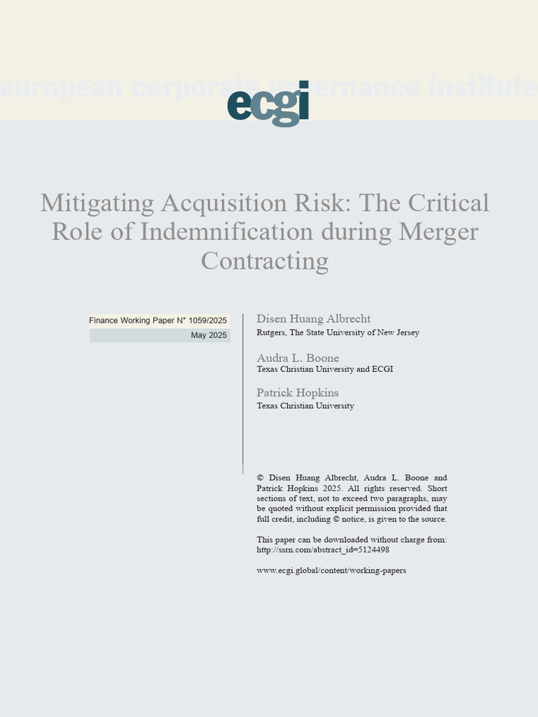 Mitigating Acquisition Risk The Critical Role of Indemnification During ...