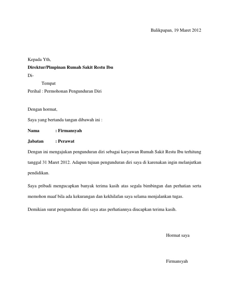 Surat Pengunduran Diri Balikpapan