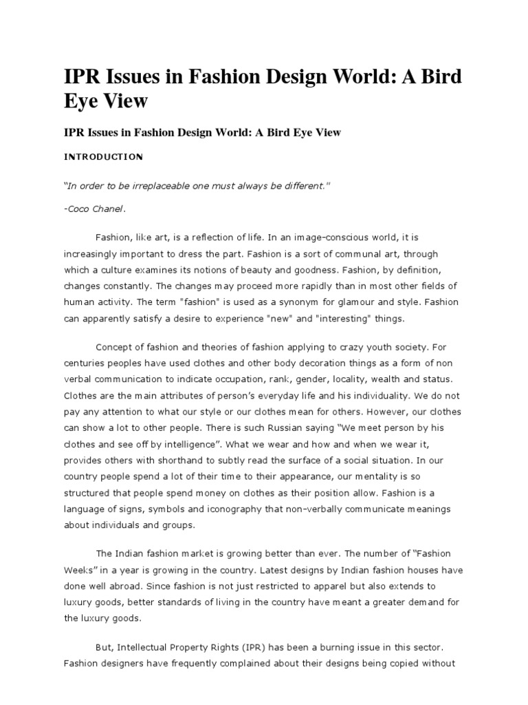 IPR Issues in Fashion Design World | PDF | Intellectual Property ...