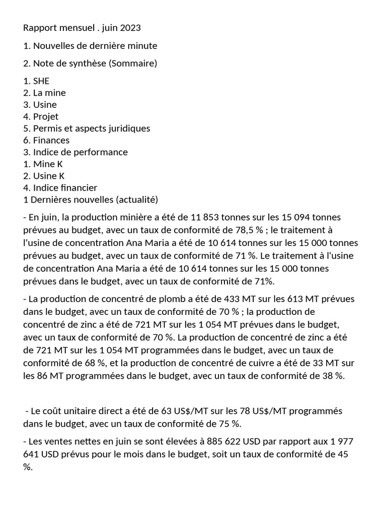AMG LEXIQUE Rapport Mensuel 2023 | PDF | Capital (Économie) | Zinc