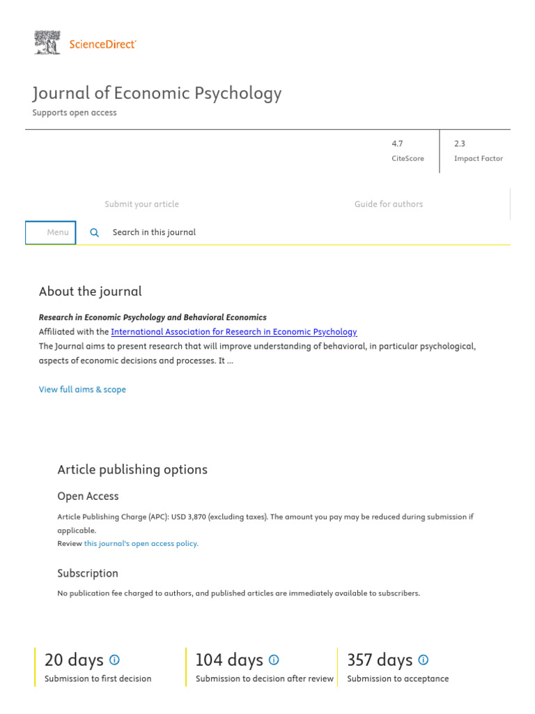Journal of Economic Psychology - ScienceDirect - Com by Elsevier | PDF | Open Access ...