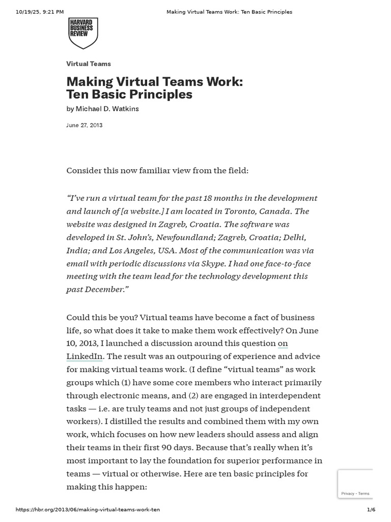 Ten Principles for Virtual Team Success | PDF | Communication | Human ...