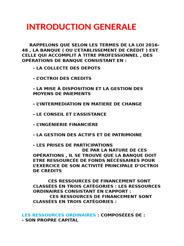 Fonctionnement et ressources des banques | PDF | Banques | Crédit