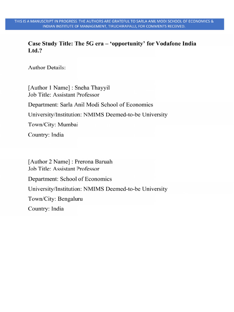 Case Study Final The 5G Era An Opportunity For VIL | PDF