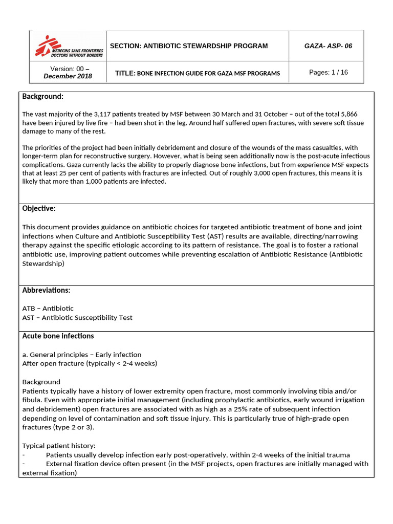 ASP.06.Bone Infection Protocol For Gaza Projects | PDF | Infection ...