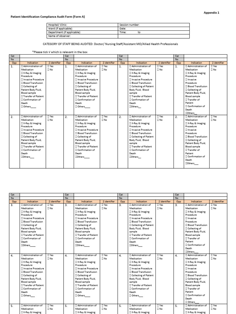 Patient Identification Audit Form | PDF | Medical Imaging | X Ray