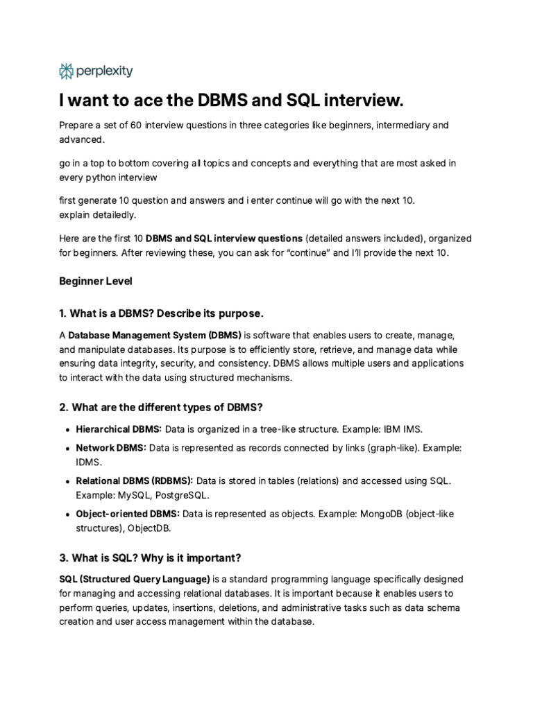 Essential DBMS and SQL Interview Questions | PDF | Databases | Database ...