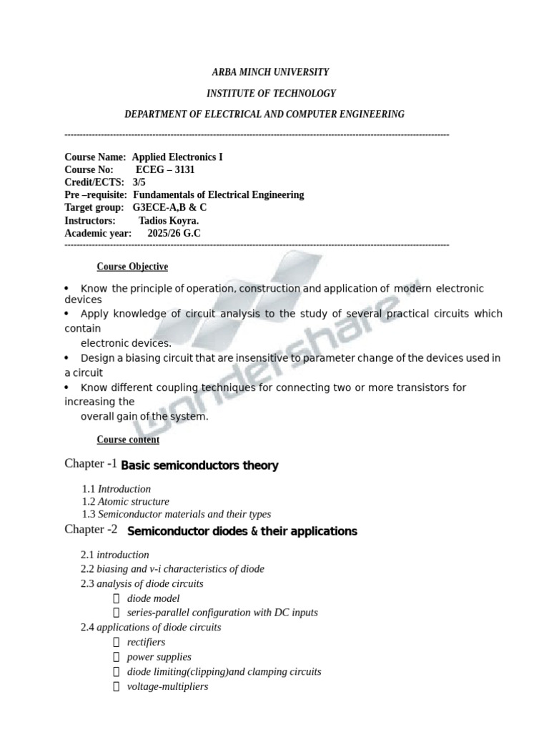 Applied Electronics I Course Overview | PDF | Bipolar Junction ...