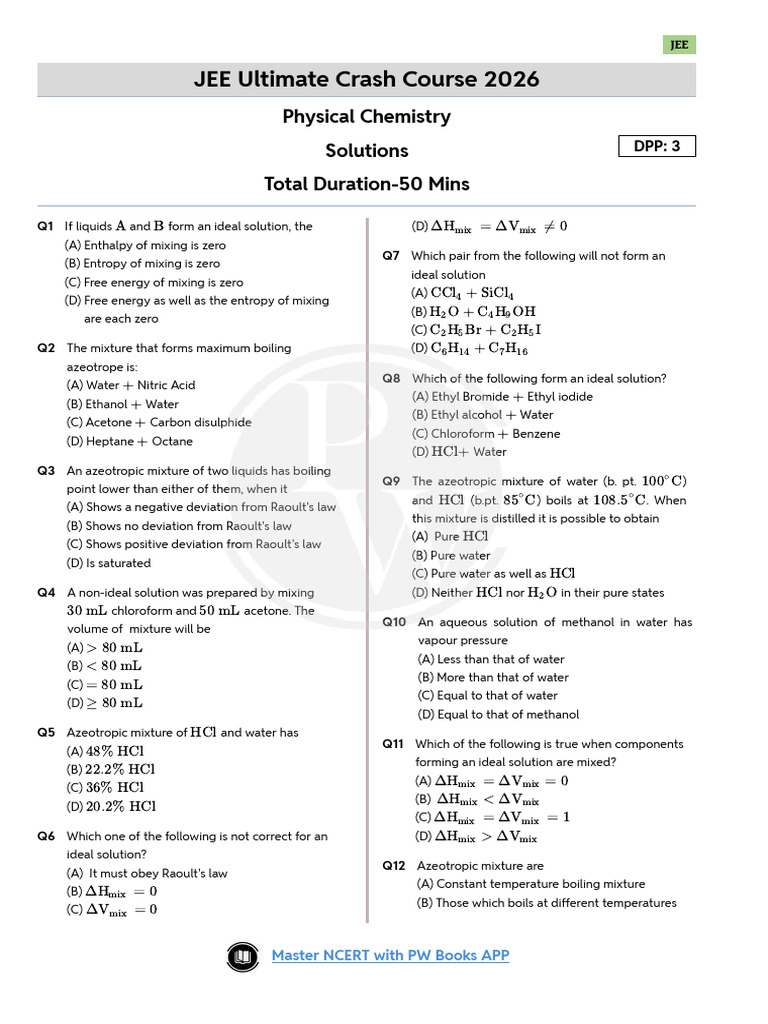 JEE Ultimate Crash Course 2026: Physical Chemistry Solutions Total ...