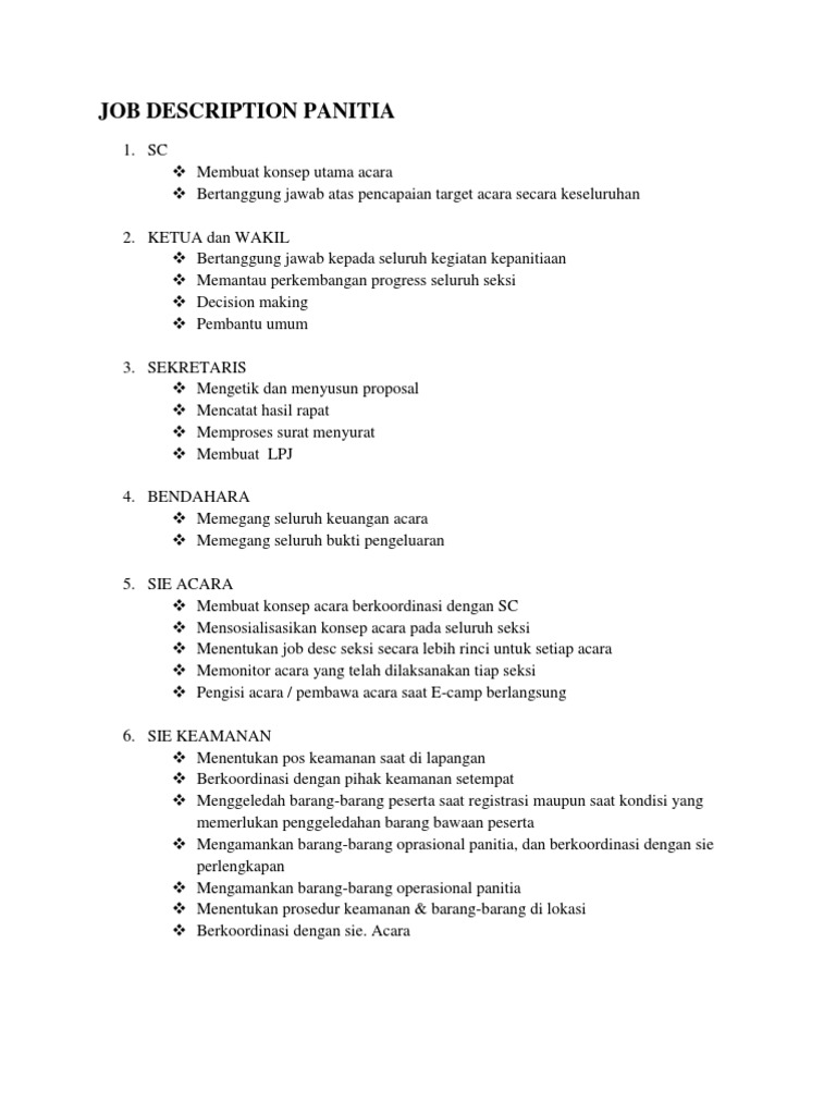 Job Description Panitia
