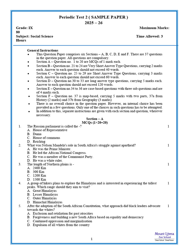G-9 Pt2 Social Sample Paper 2025 | PDF | Unemployment | Citizenship