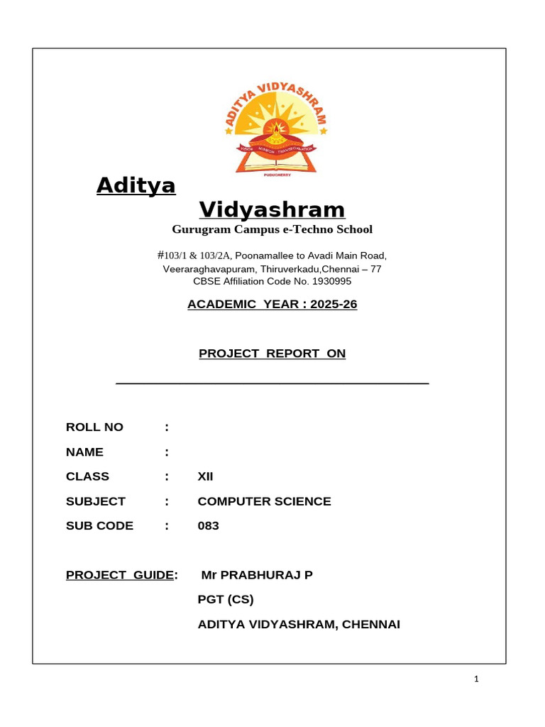 CS Project Documentation Template | PDF | Software Testing | Software ...